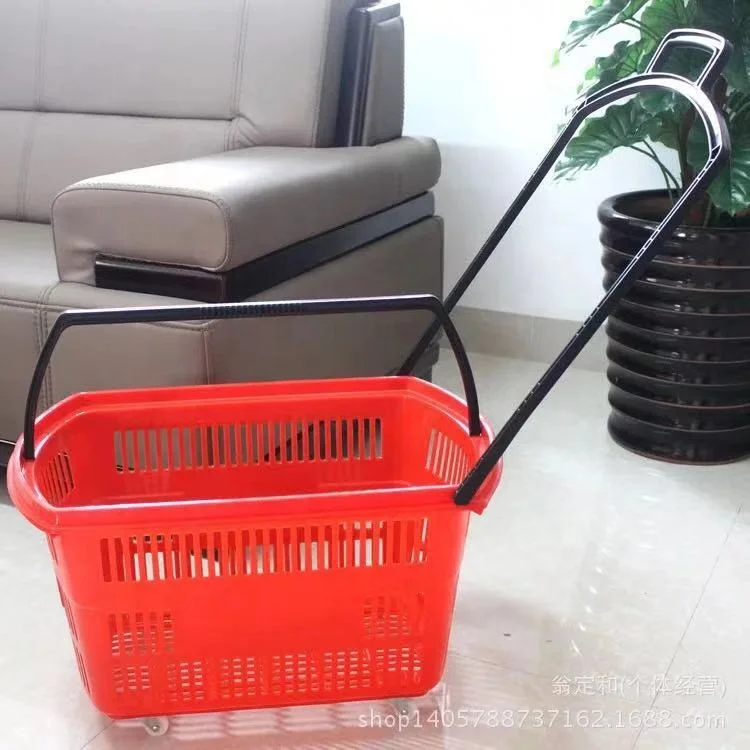 Hot sale new style plastic material with wheel shopping plastic basket for shop