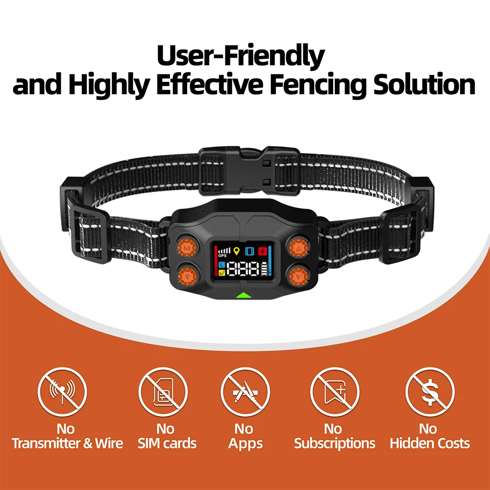 GPS Pet Containment System IPX7 Waterproof Rechargeable Shock Collar Dog Wireless Electric Fence for Medium and Large Dogs