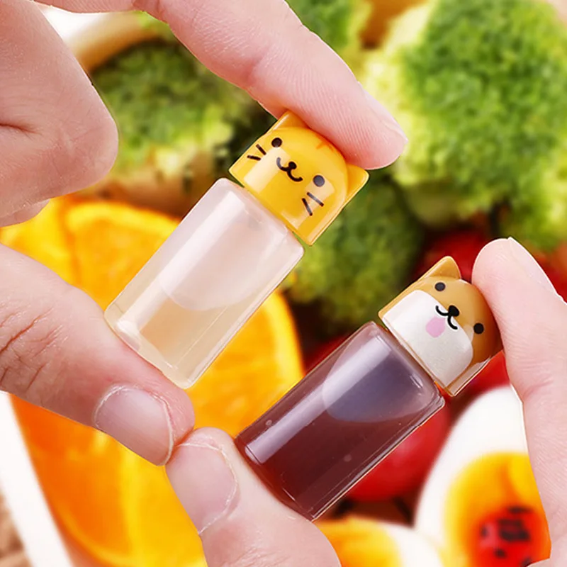 Hot Selling Lunch Bento Dressing Bottle Set Mini Cute Animals Sauce Spice Portable Plastic Squeeze Jam Salad Seasoning Bottle