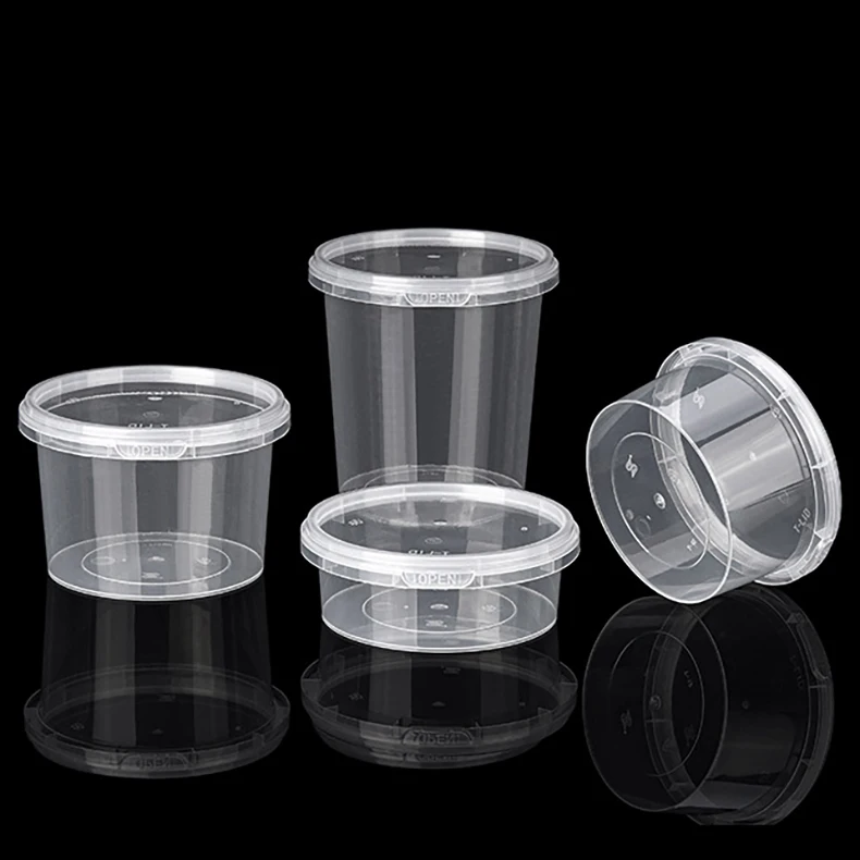 DG High Quality Round Disposable Plastic Take Away Food Container With Lid Microwave Tamper Evident Deli Cup