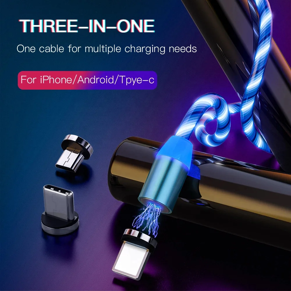  Оптовая продажа магнитный USB-кабель для быстрой зарядки аксессуары телефонов кабель USB Светодиодный светящийся Micro Lighting кабели передачи