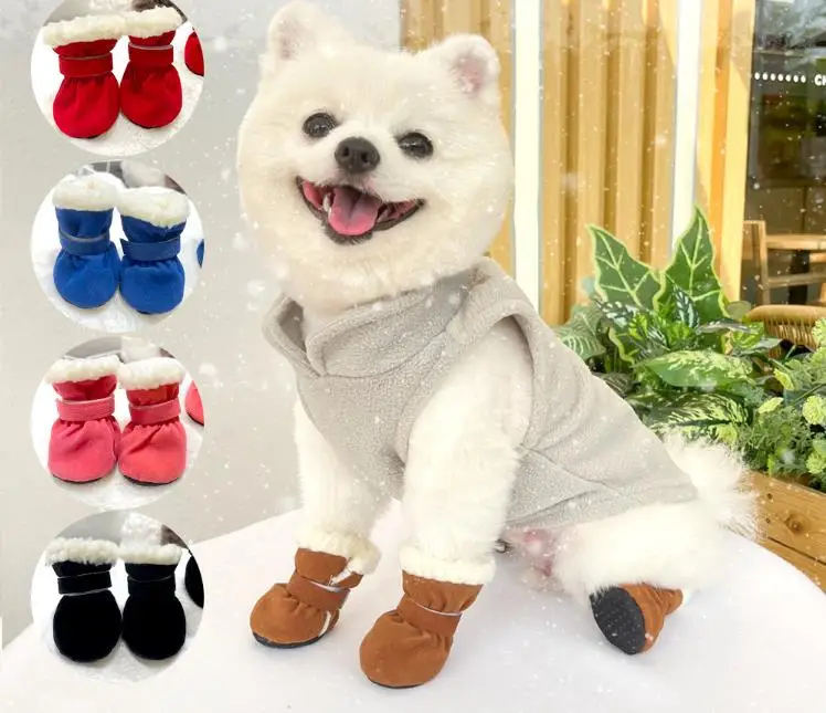 Pet dog winter soft feet with thick pile can not slip off non-slip shoes dog shoes