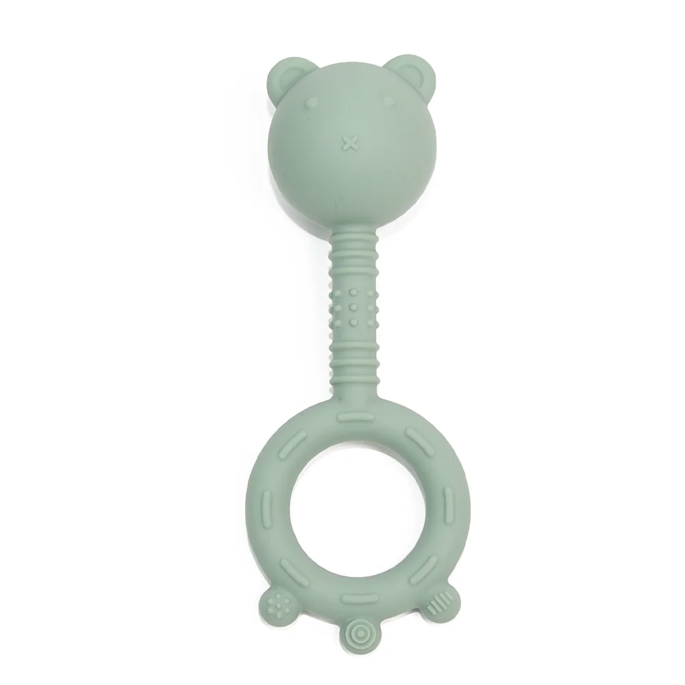 Oem Eco-Friendly Bear Silicone Teether Ring Safety Bite Silicone Rattles Baby Toys 6 To 12 Months Baby Rattles Soft Toy Unisex
