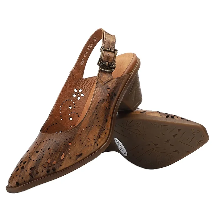 Women Fancy Pump Shoe Hollow Out Genuine Leather Comfortable Low Heel Casual Lady High Heel Shoe