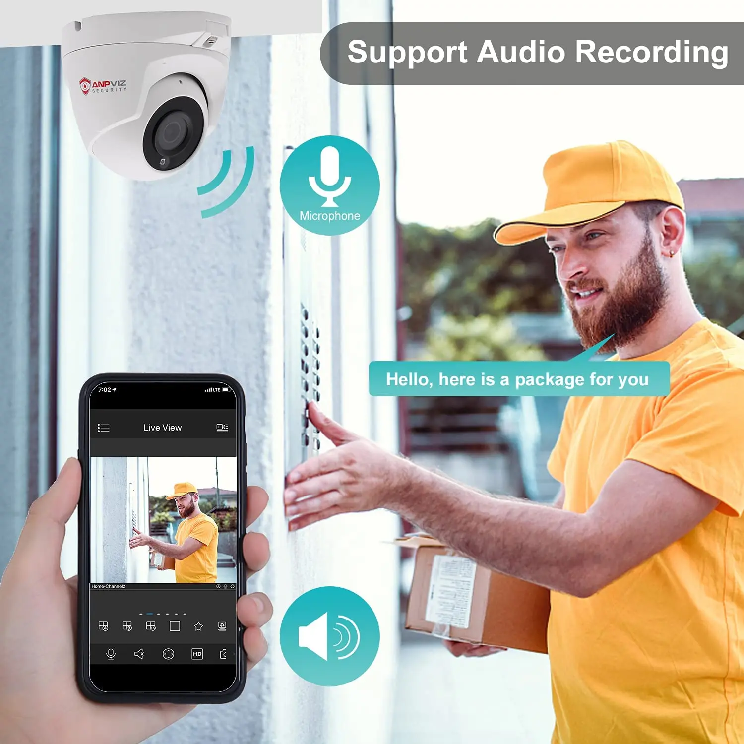 Anpviz 5mp ip camera Turret outdoor/home mini ip camera Built in Audio/Mic cctv camera security Night Vision 120dB WDR IP66