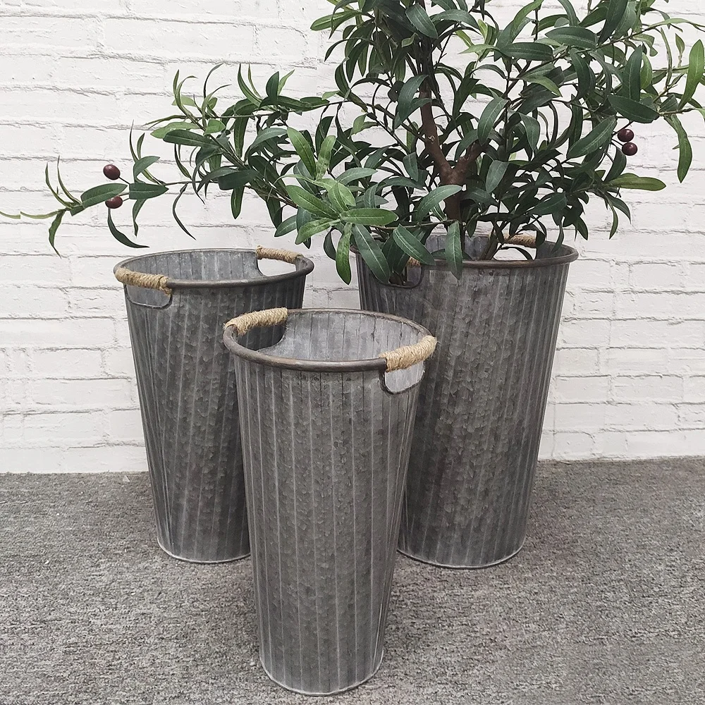 Luckywind Сельский стиль винтажный оцинкованный металлический жестяной горшок Открытый цветок большой