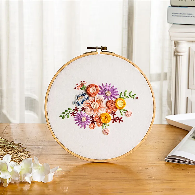 Wholesale Fashion Textile Home Decor Accessories Yellow Flowers Picture Cross Stitch Set Needlework Hand Made DIY Embroidery Kit