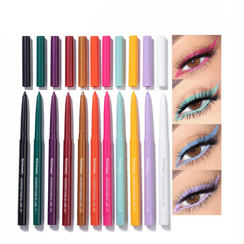 20 Colors Custom Logo Blue Eye Liner Pencil Matte Glitter Colored Eyeliner For Eyes Makeup Gel Eyeliner Pencil Waterproof
