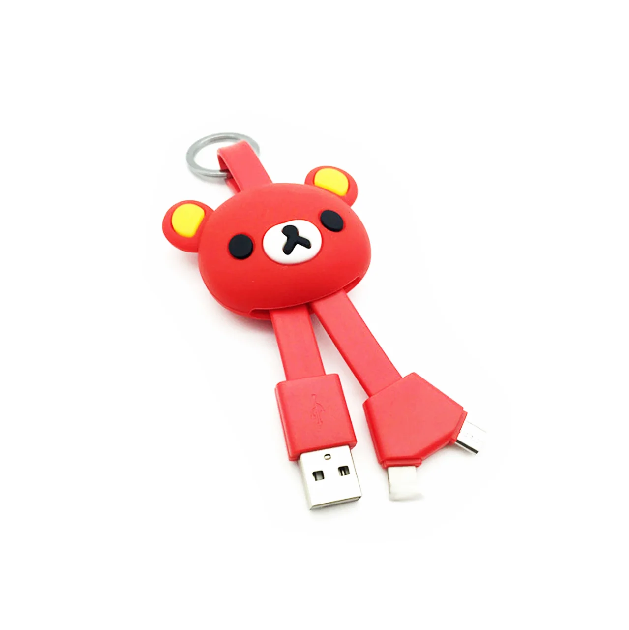 Environmental Silicone Lovely Little Bear Cartoon Silicone USB Keychain 2 in 1 Charge Cable Micro USB Cable 8 Pin for Mobile