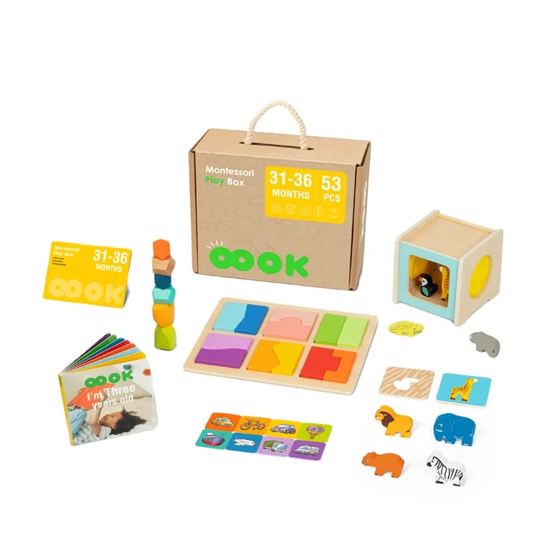 Early education box cognitive card toy hourglass Montessori early 4 in 1  education toys 31-36M Educational Box