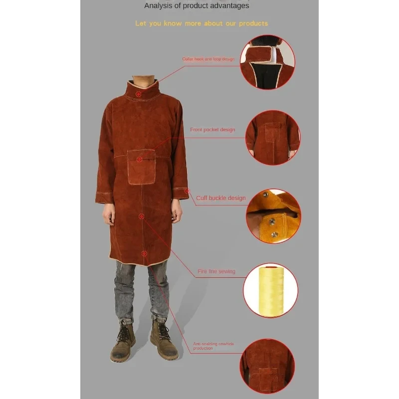 Industrial Welding Flame Proof Split Leather Welding Protective Jackets Work Wear