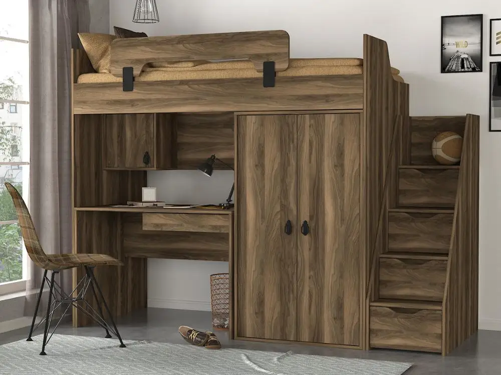 Flexi Young Room Bunk High Quality Walnut Color with Study Desk