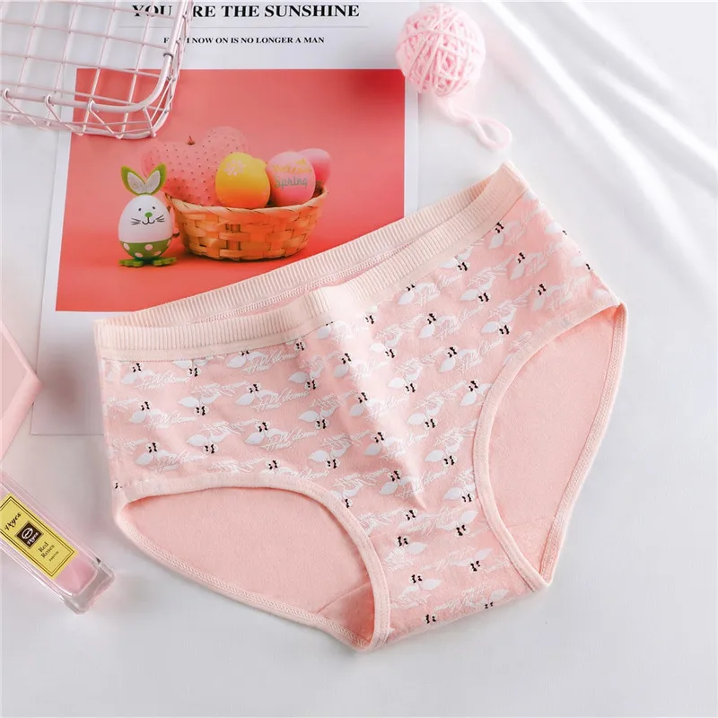  Middle Waisted Flamingo Cartoon Pattern Underwear Cotton Panty Briefs For