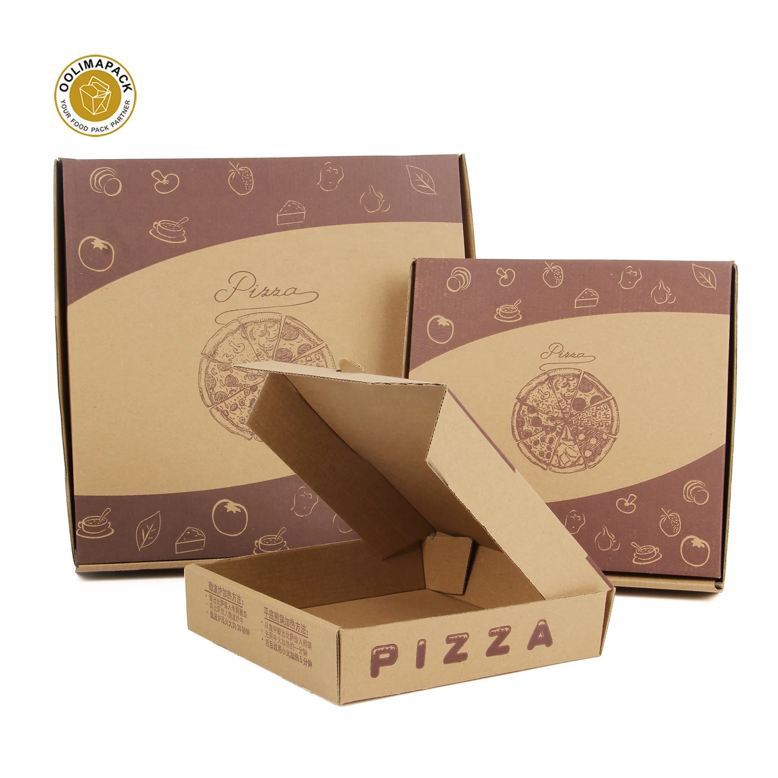 6/8/10/12/13 inch wholesale take way flute corrugated pizza gift boxes with custom logo
