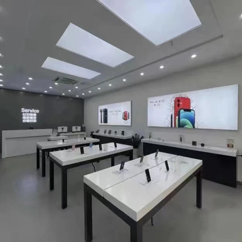 Factory made smart phone store computer display table wooden cell phone laptop display desk show cabinet