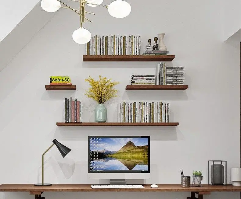 Home Decor Natural Solid Wood Floating Wall Decor Storage Shelf