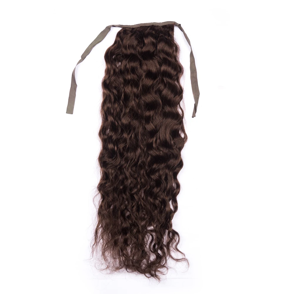 100% Human Hair Virgin Pony Tails Hair Extensions Double Drawn Natural Clip in Wrap Around Drawstring Ponytail Human Hair