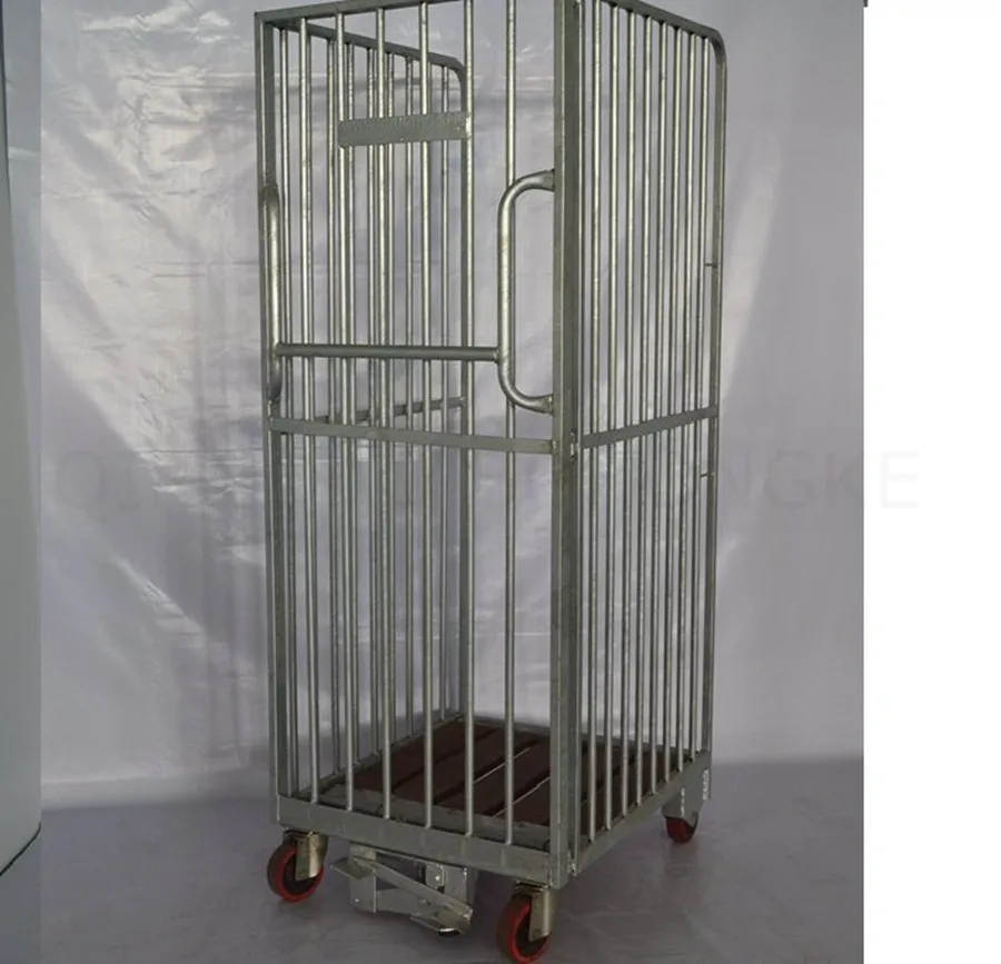 BHK27 3 Sides Steel Transport Metal Rolling Trolley Cage wire mesh container trolley cage
