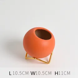 Creative Ceramic Vase Morandi Modern Simple Fleshy Flower Pot Flower Arrangement Green Flower Planter Iron Frame Hydroponic Ball