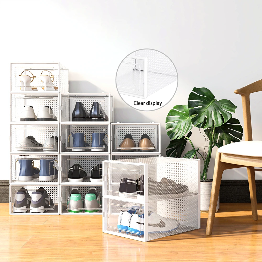 Custom Stackable Foldable Plastic Home Square Transparent Clear Acrylic Pet Sneakers Shoe Container Storage Box