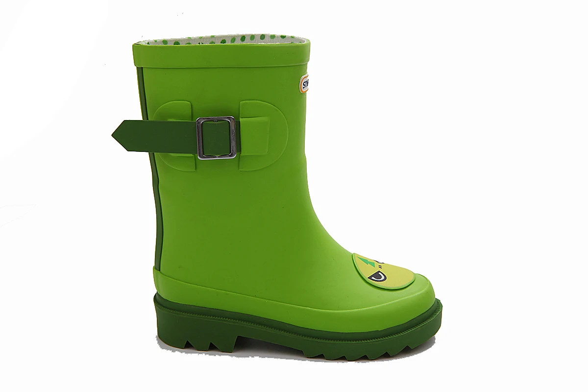 kids girls black pink blue mid heel fashionable animal printing shiny logo sex in rubber boots for children