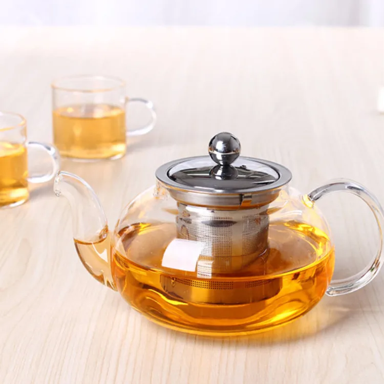 Household 500ML explosion-proof transparent glass flower teapot with steel filter