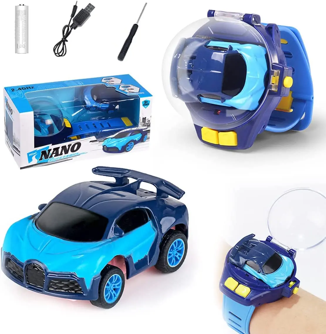 Mini Remote Control 2.4 GHz Cute Wrist Racing Tiktok Watch Car Toys,USB Charging Cartoon RC Small Car Gift for Boys and Girls