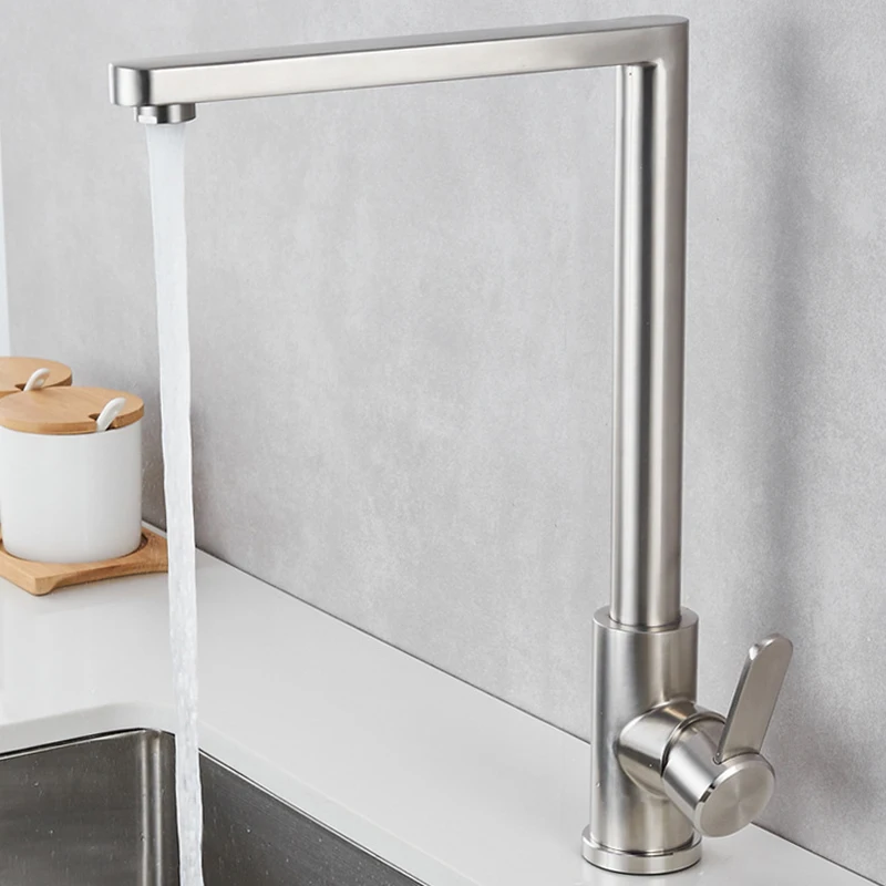 SUS304 Square Brushed Nickel Kitchen Mixer with High Quality Cheap Price for Commercial Project Bathroom Stainless Steel Faucet