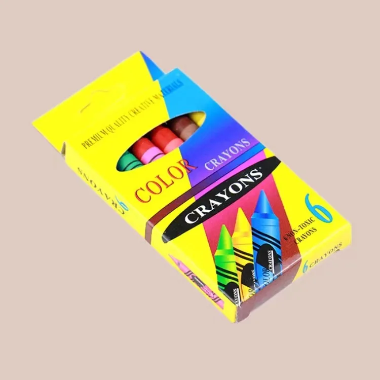 Custom Wax Crayons Set for Kids, Crayons Wholesale Price Retail Box Package 6 Colors Professional
