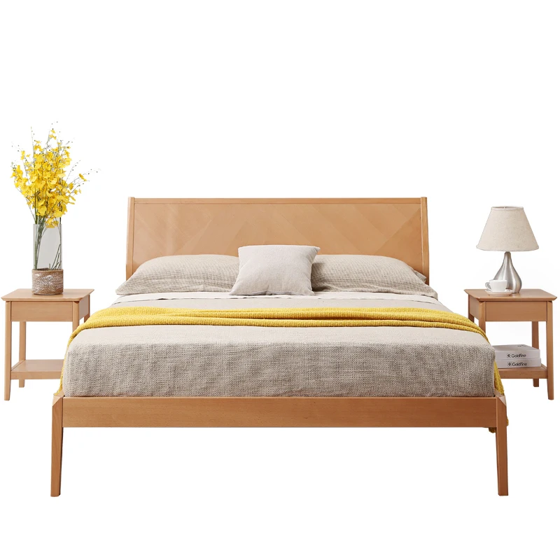 Modern simple design bedroom furniture king/queen size bed with solid wood slats frame and legs