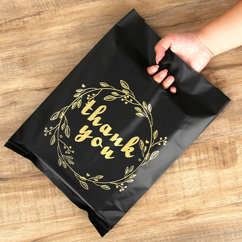 Wholesale Hdpe Ldpe Punch Hole Carry Retail Poly Plastic Packaging Bags Custom Thank You Shopping Black Plastic Bags With Logo