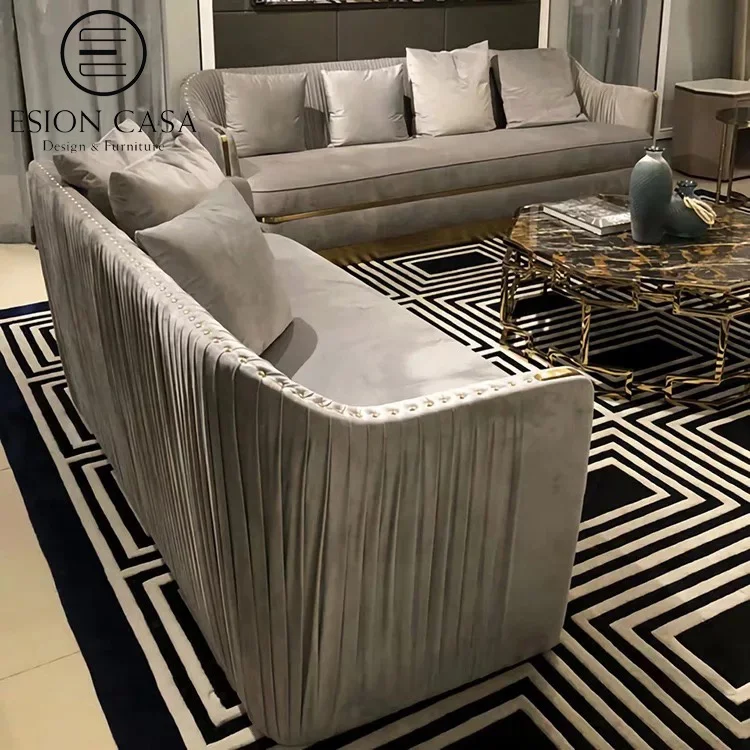 ESION CASA modern Italian genuine leather Sofa Set Designs Luxury 3 Seater Sofa Gold Luxury Living Room Furniture Set Sofa