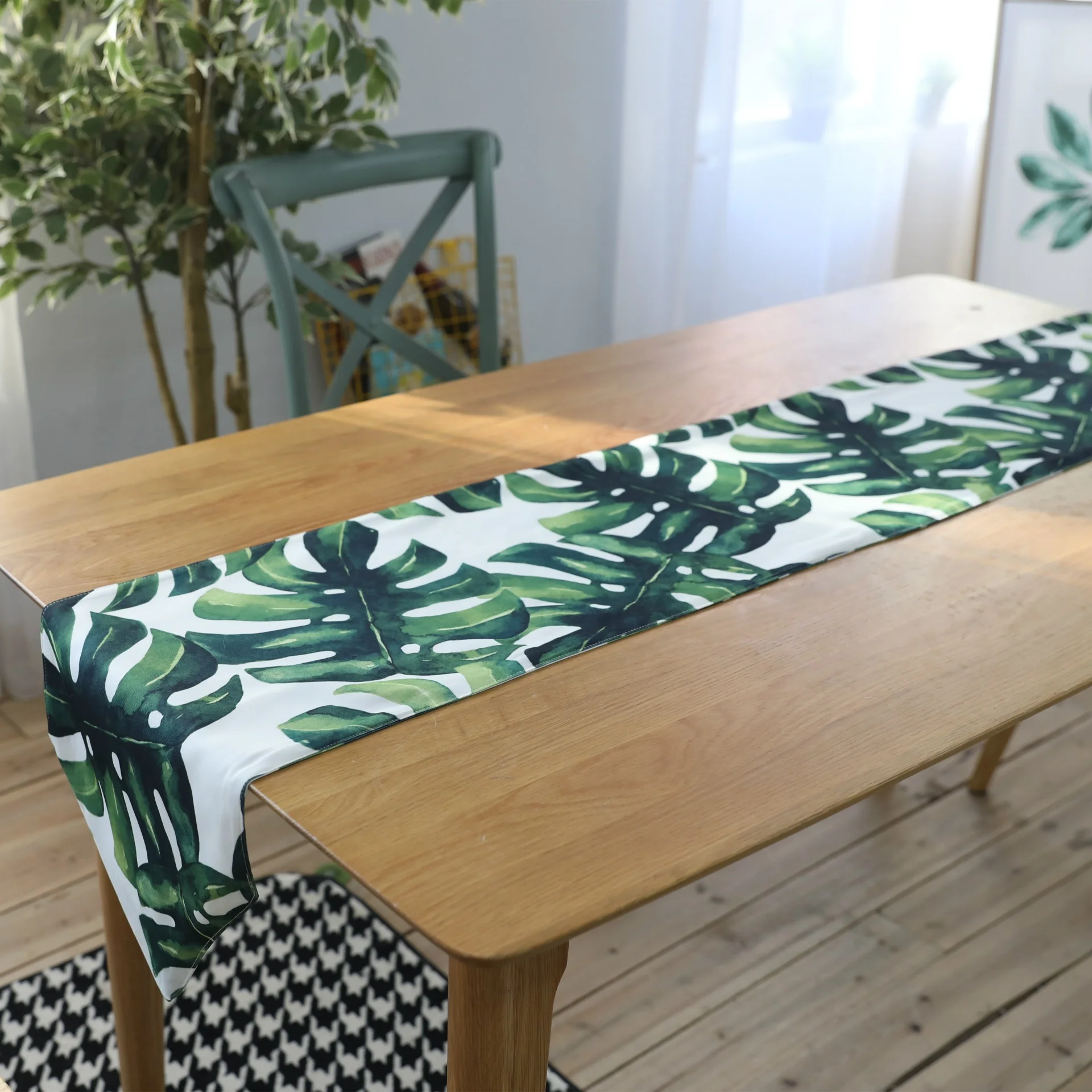 
Shinnwa nordic fresh plant green leaves cotton table runner 