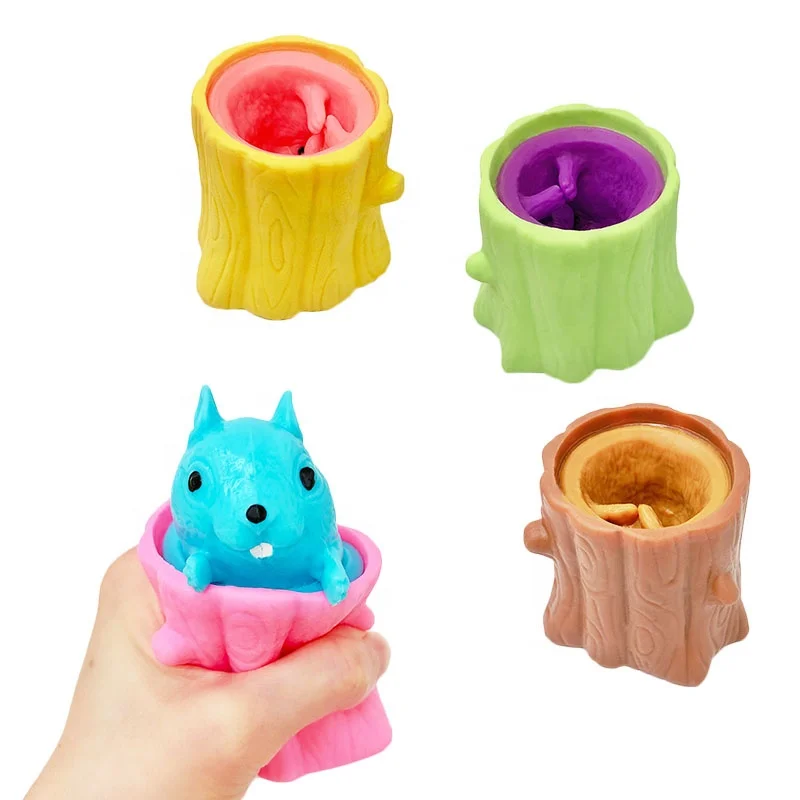 Custom Squirrel Cup TPR Soft Squeeze Squishy Anti Stress Cup Sensory Fidget Squirrel Toy Manufacturer
