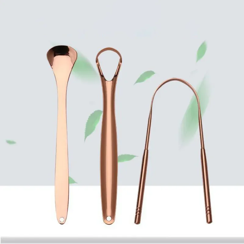 Wholesale Silver Stainless Steel Tongue Scraper Copper Custom Logo Rose Gold Tongue Scraper Cleaner Kit