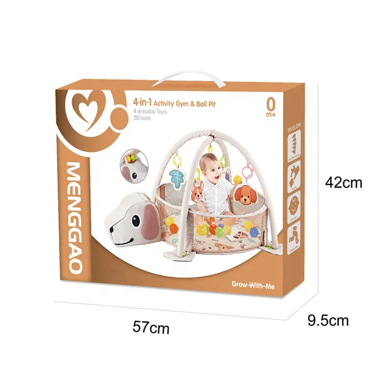 4 In 1 kids Educational Soft Plush Puppy Activity Game Mat Gym Toys with Music and 30 pcs balls