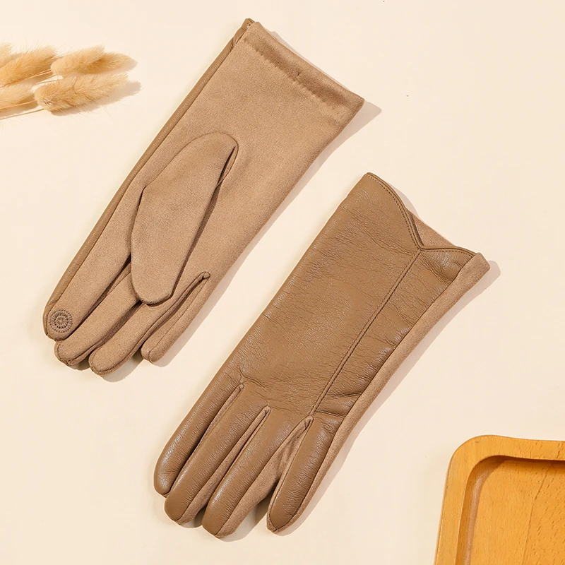 Deerskin velour AB high-end PU Winter gloves  winter  leather gloves for women outdoor cycling gloves
