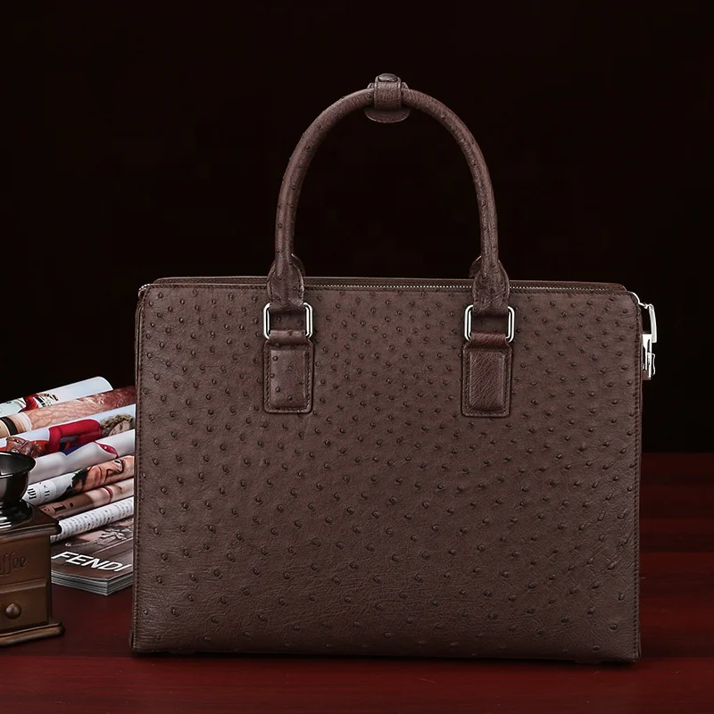 Hot sale real ostrich briefcase black ostrich leather briefcase for business men