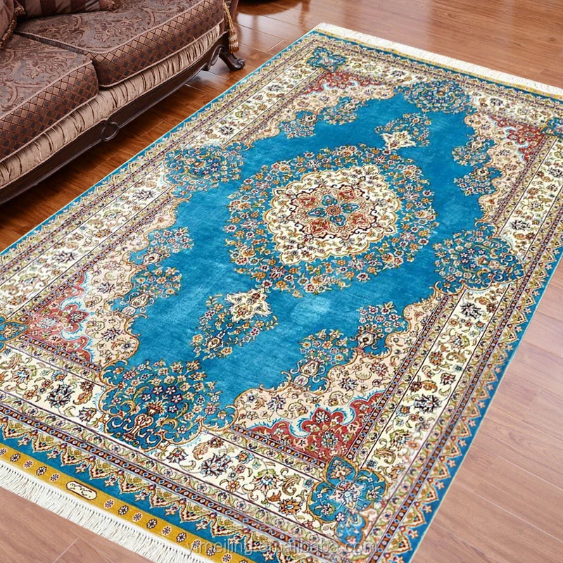 4 x 6ft Sky Blue Bright Color Hand Knotted Persian Handmade Pure Silk Carpet