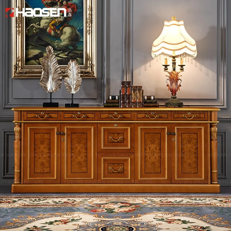 HAOSEN 0829A Luxury classic wooden carving boss office background Bookstore high cabinet