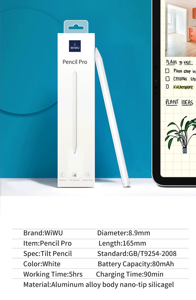 
WIWU Newest Smart Active Palm Rejection Magnetic Stylus Pen for iPad and Touch Screen 