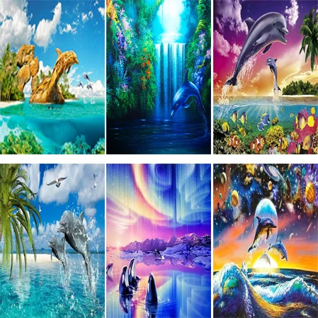 5D DIY Diamond Animal Painting Dolphin Cross Ctitch Kits Wall Sticker Diamond Art Mosaic Embroidery Painting New Year Gift