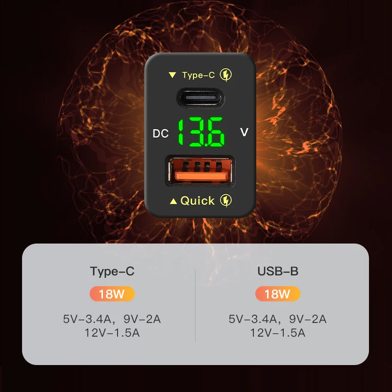 OEM With Voltmeter Usb Socket 12V In Car Usb Charger 36W 5V Toyota Usb Port Fast Charging Car Charger