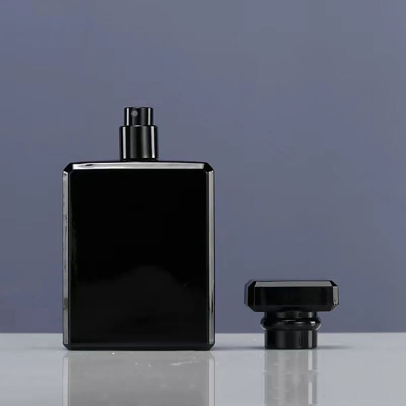 Empty 50ml 100ml Square Black Glass Perfume Bottle Packaging with Crimp Seal Cap