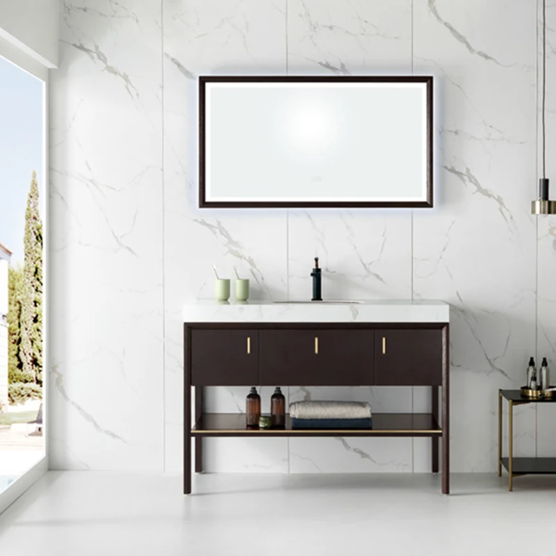 USA Style Plywood Bathroom Cabinet Wash Basin Vanity Organizer Modern Bathroom Furniture Set With Mirror