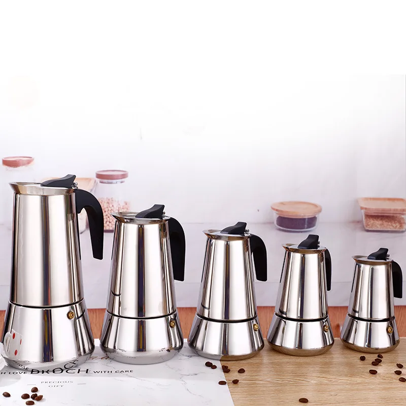 2/4/6/9/12 Cups Stainless Steel Mocha Pot Stovetop Espresso Coffee Kettle & Carafe Hand Use Tea & Coffee Maker Pack in Box