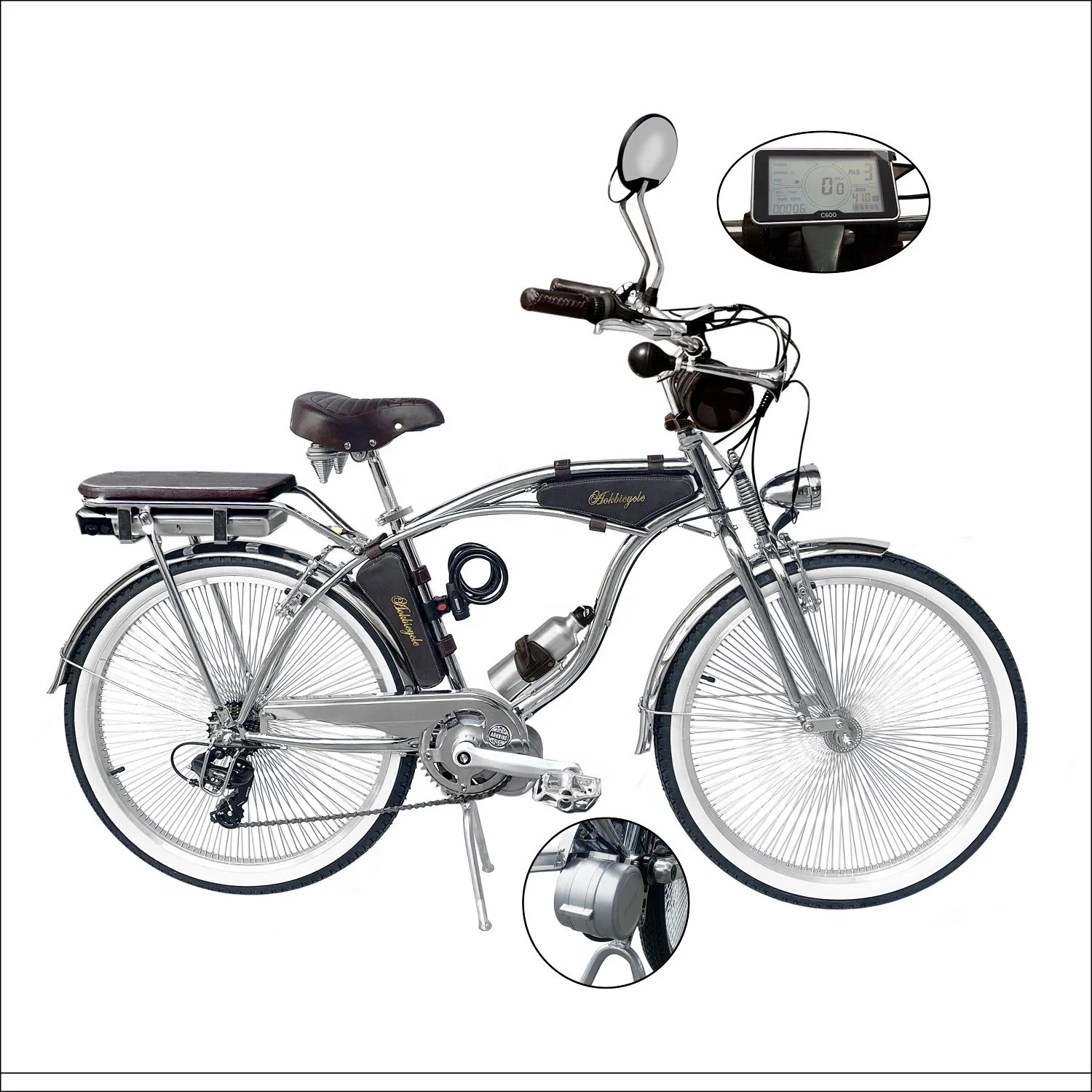26 Inch Electric 36v 250W Motor Indian Spring Fork Chrome Beach Cruiser Bike  Shimano 7 Speed Classic Bicycle in Store