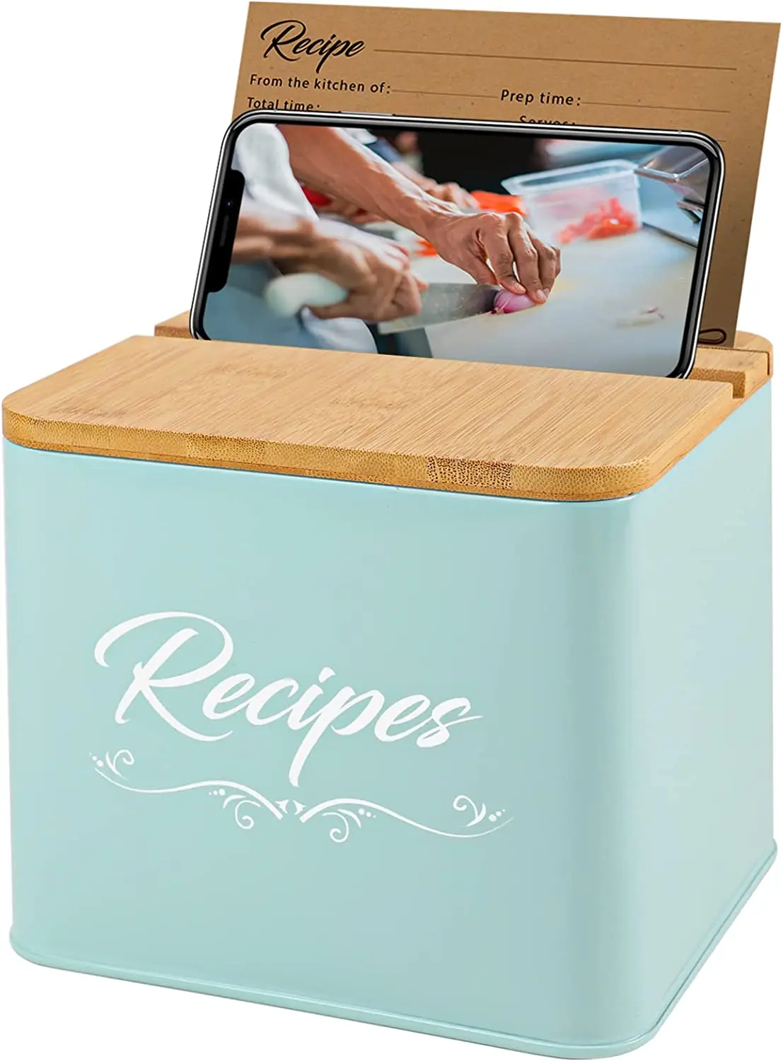 Кухонный фермерский дом, рифленая бамбуковая крышка, металлическая коробка для рецептов, держатель и органайзер для рецептов