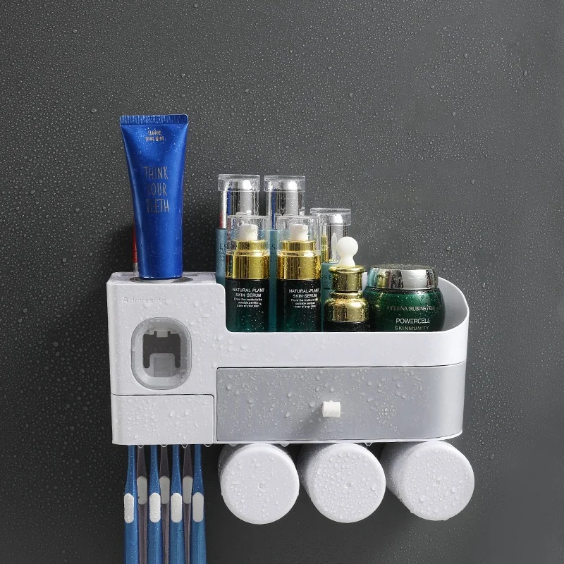 Environmentally friendly ABS hole-free bathroom toothbrush holder set includes mouthwash cup
