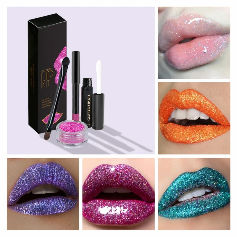 
Wholesale Glitter Lip Kit Lip Makeup Set Glitter Gloss Bond Dual Tip Applicator Set Make Your Own Logo Private Label 